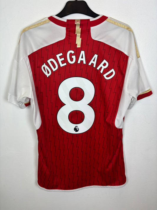 Back view of Adidas Arsenal home shirt 23/24 showing Odegaard name and number 8