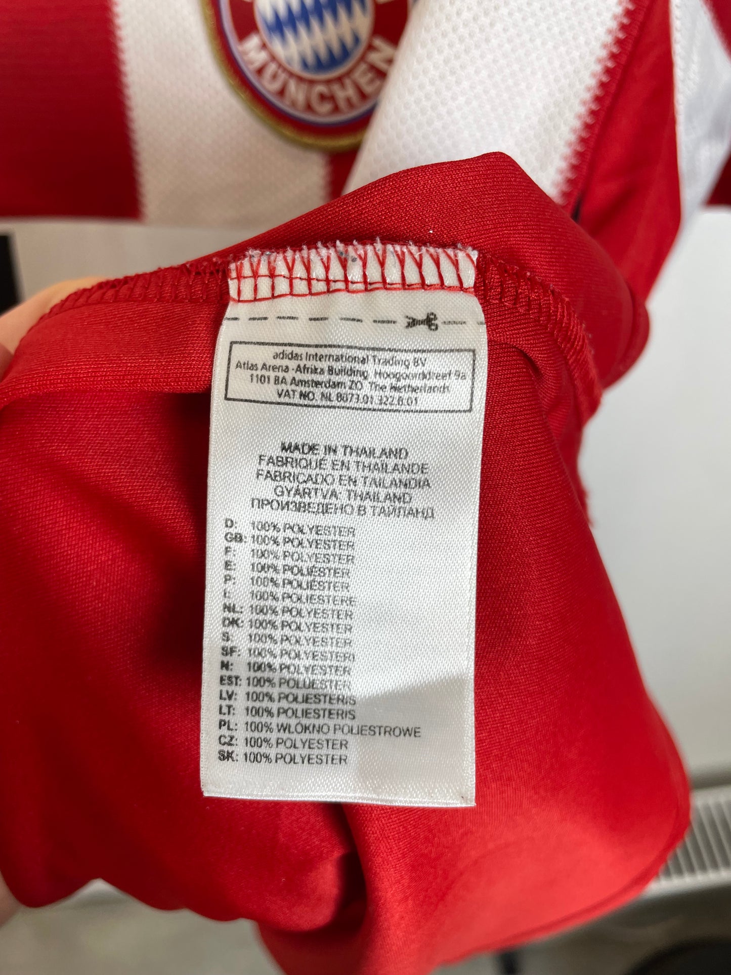 Bayern Munich 10/11 home shirt — inner Adidas tag and authenticity detail