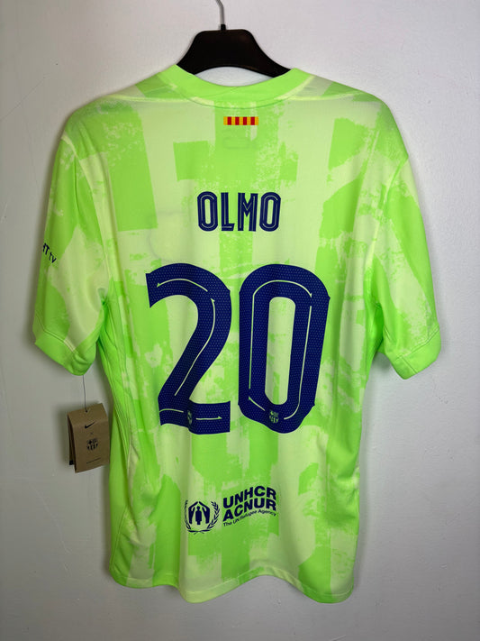 Nike Barcelona 2024/25 third shirt back displaying Olmo name and number 20, size L mint condition