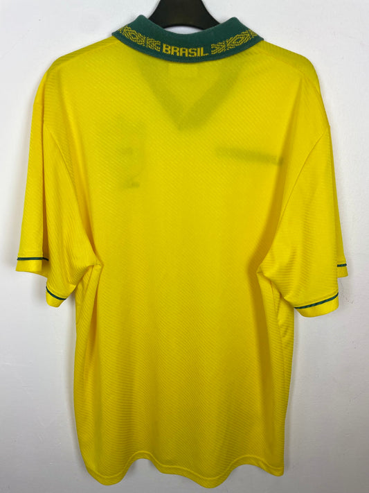 Back view of Umbro Brazil 1993 home shirt in yellow, showing classic vintage design in XL size