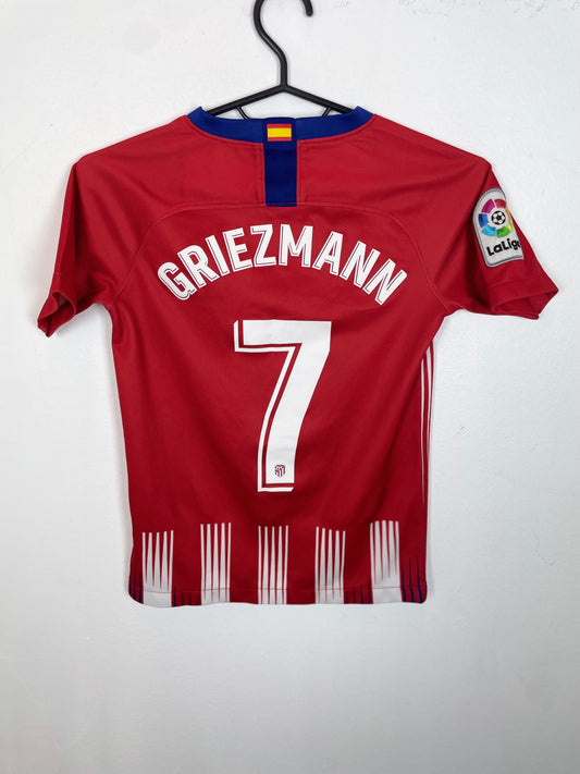 Back view of Atletico Madrid home shirt 18/19 showing Griezmann name and number 7 in kids size 8-10 years