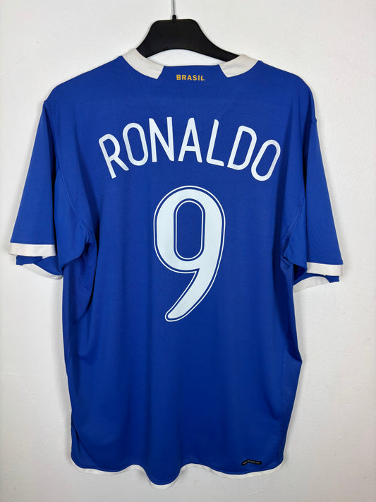 Back view of Nike Brazil away 2006 shirt showing Ronaldo name and number 9 in excellent condition