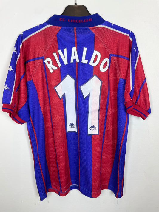 Back view of Kappa Barcelona 97/98 home shirt showing Rivaldo name and number 11 in excellent condition