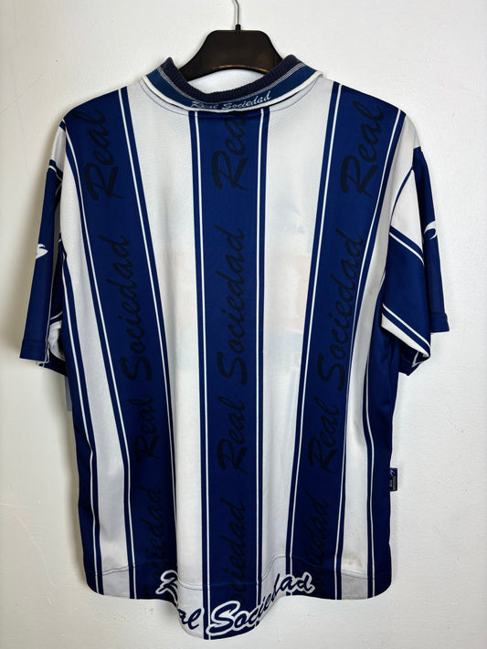 Back view of Astore Real Sociedad 2000/01 home jersey showing plain white design, size L vintage kit