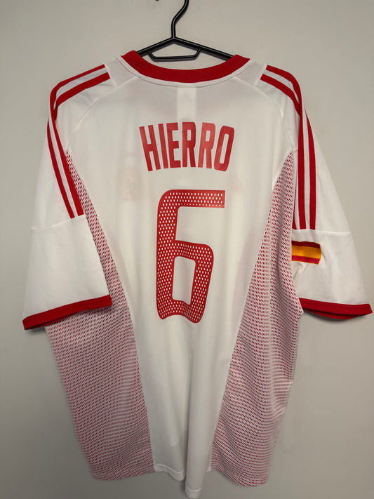 Back view of Spain 02/04 away shirt displaying Hierro name and number 6 print