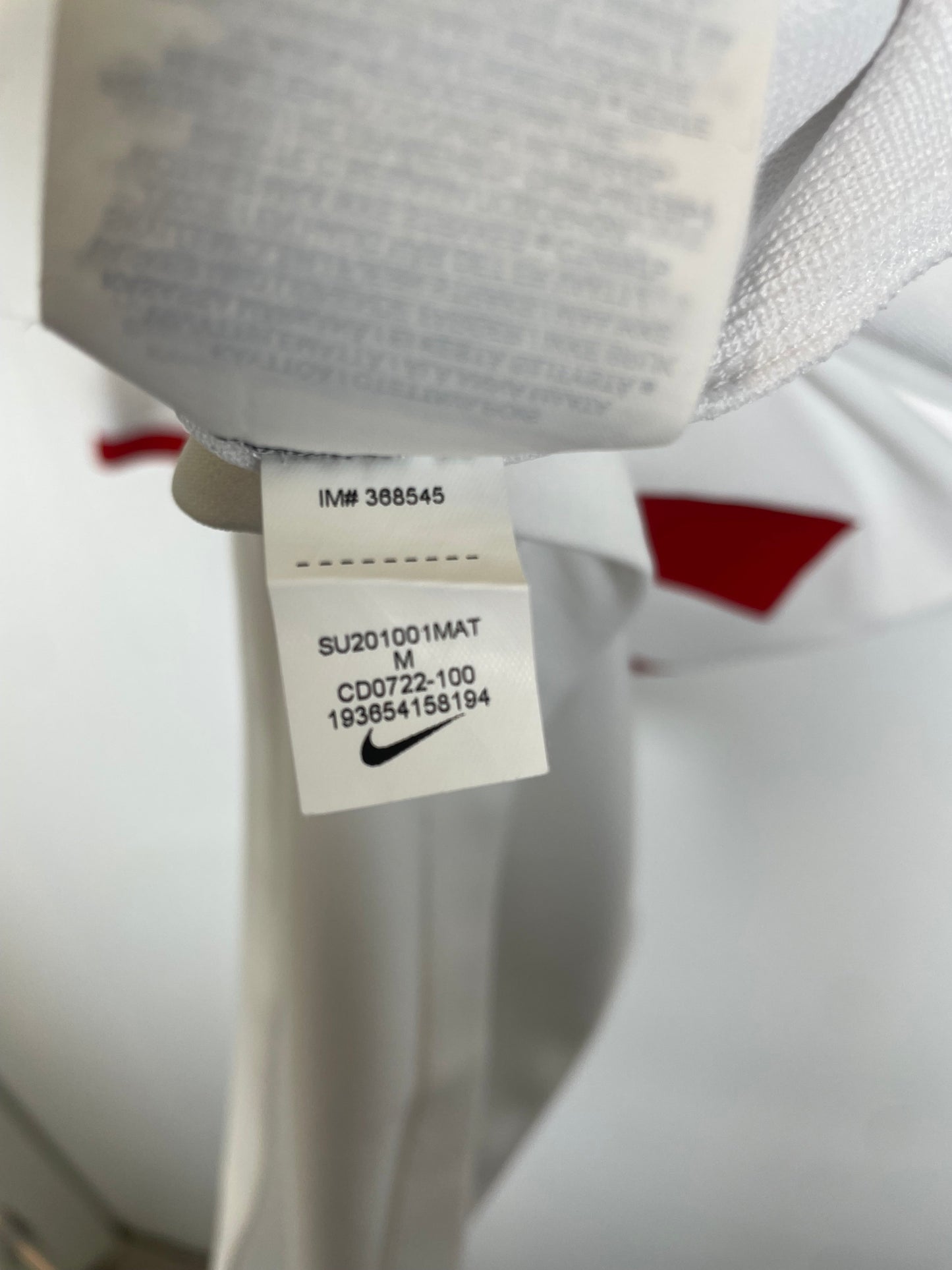Poland 20/21 Lewandowski jersey interior sizing tag and Nike authentic manufacturing label details