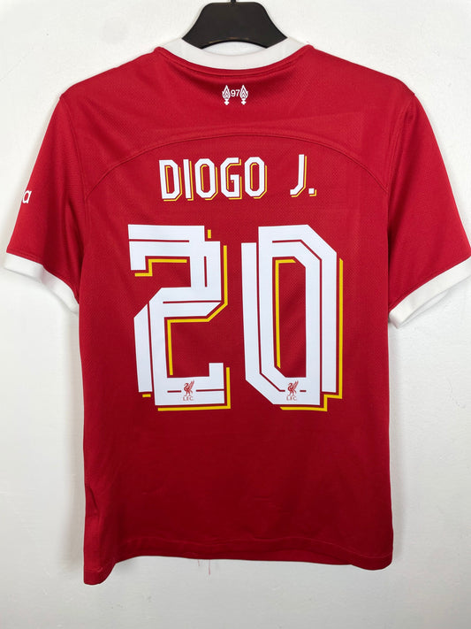 Back of Liverpool 23/24 red home shirt showing Diogo J name and number 20
