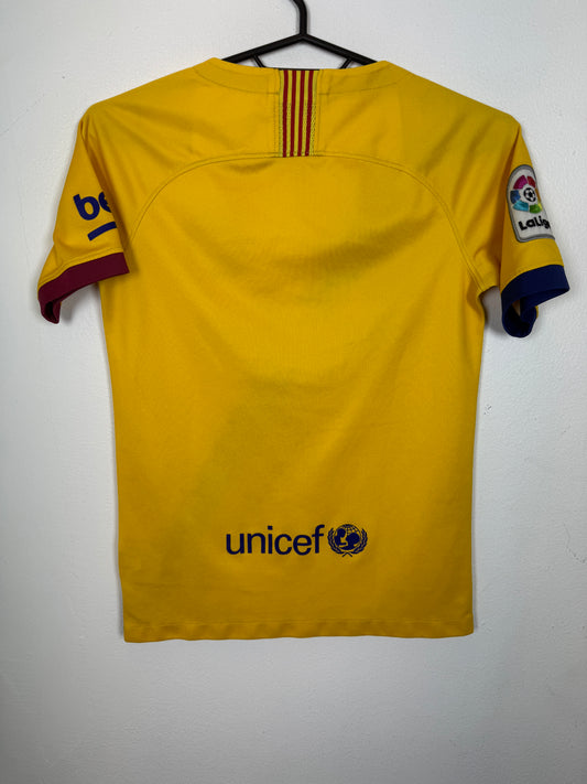 Barcelona 19/20 away shirt back, kids La Liga football shirt in yellow - TheFootballIdiots