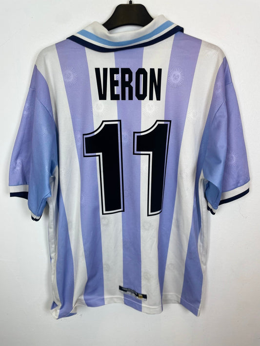Front view of the Argentina 1999 home shirt showing the AFA crest and Adidas three stripes, shown in full front detail