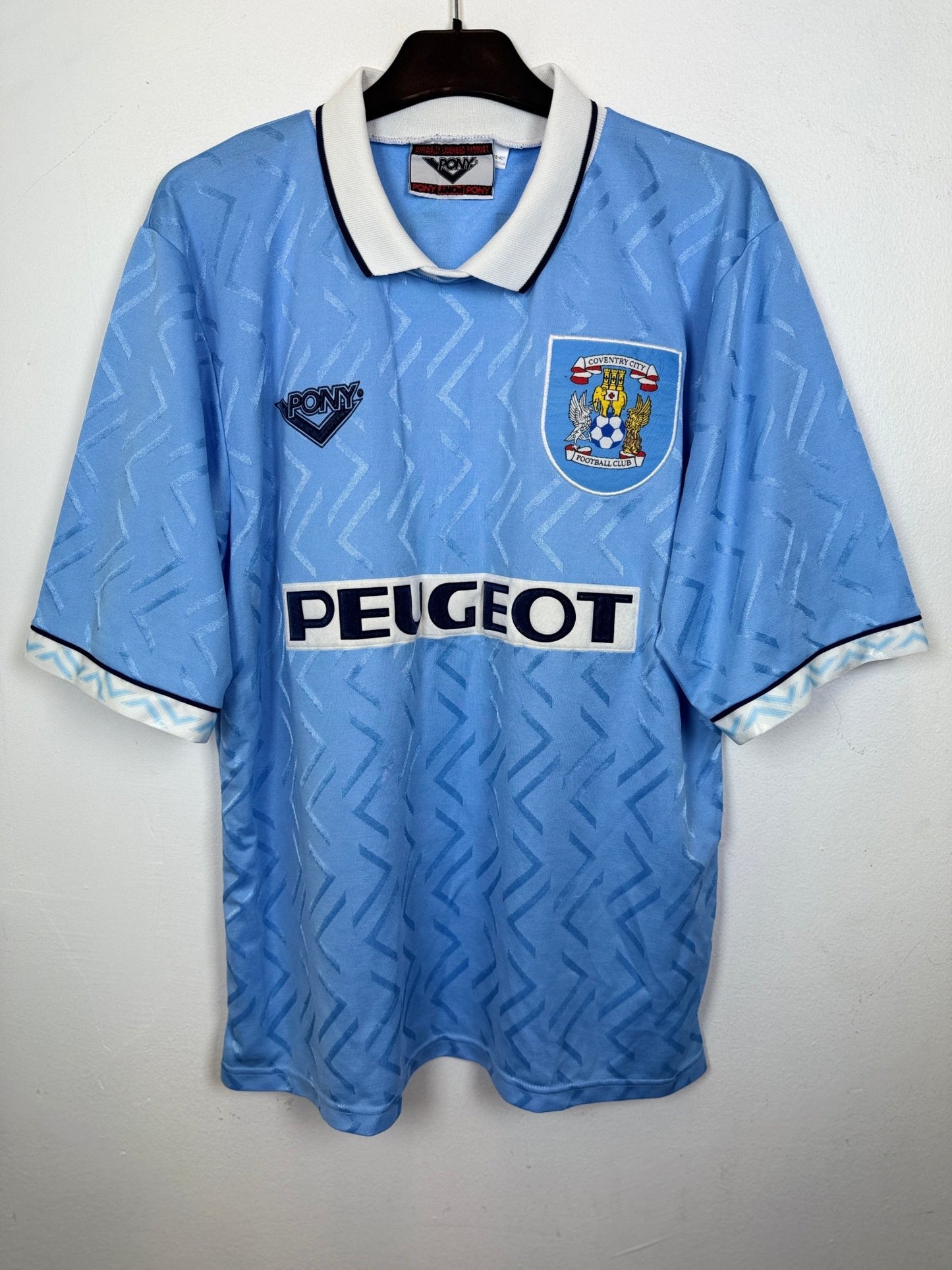 Vintage Coventry City home football shirt from 1994-96 in sky blue with Ndlovu 9 nameset, genuine original football shirt