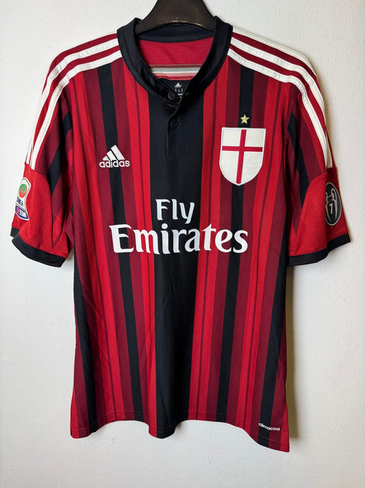 Adidas AC Milan 2014/15 home shirt in red and black stripes, front view, size M