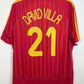 Back view of Spain 06/08 home shirt showing David Villa name and number 21 on red jersey