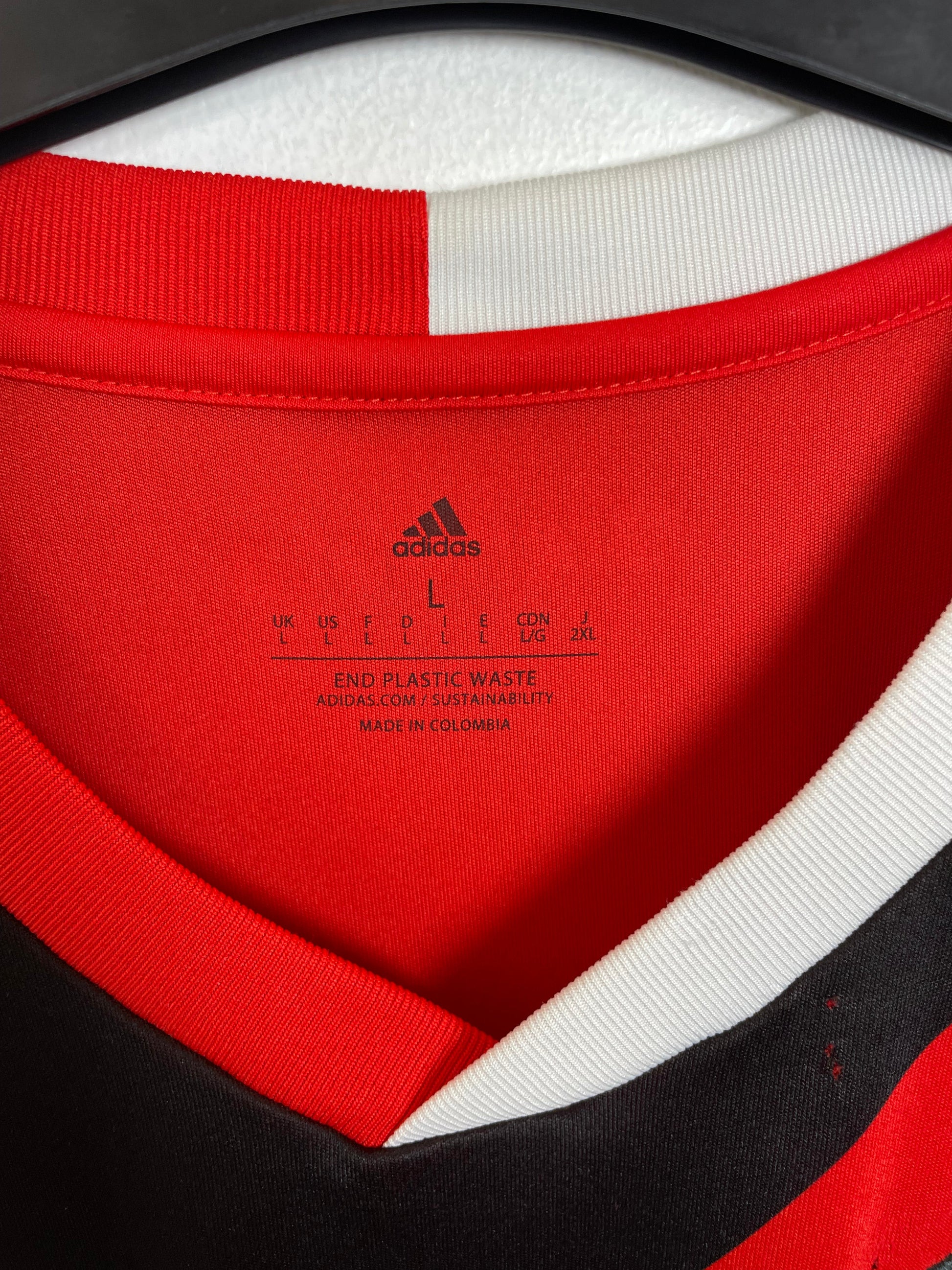 River Plate club badge and sponsor logo detail on Adidas 2023/24 third kit