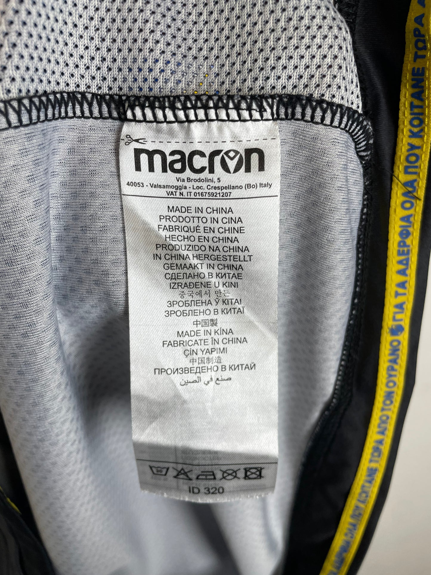 Macron APOEL FC 2019/21 away kit size L label and manufacturing details view