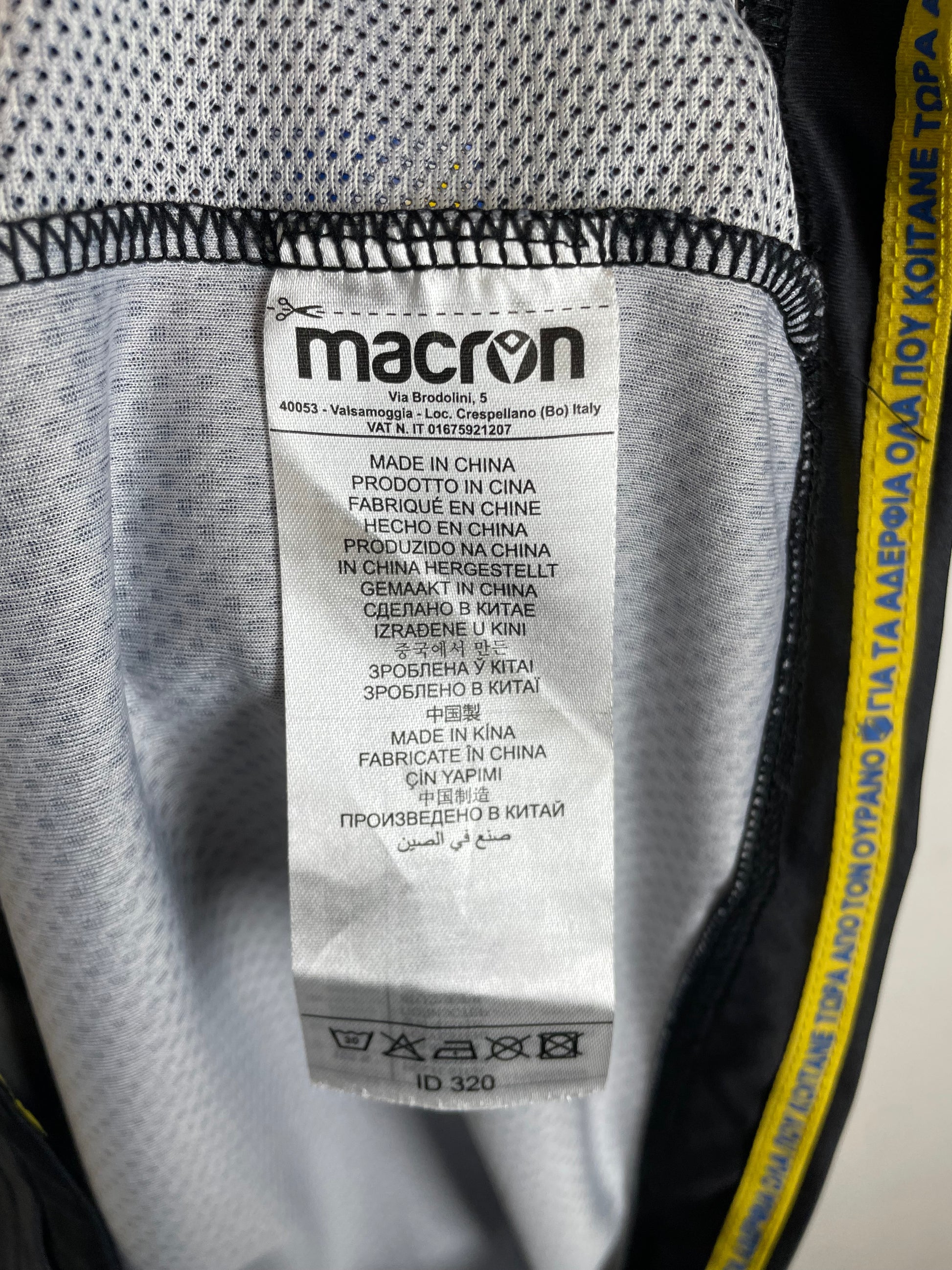Macron APOEL FC 2019/21 away kit size L label and manufacturing details view