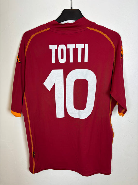 Back view of AS Roma 08/09 home shirt showing Totti name and number 10 in white lettering on red fabric