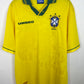 Umbro Brazil home shirt 1993 in yellow with green trim, classic vintage football jersey in XL