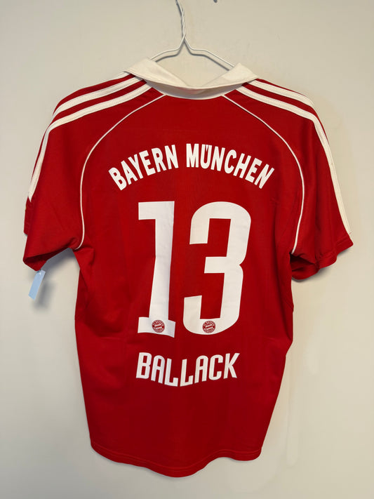 Back of Adidas Bayern Munich 05/07 home shirt showing Ballack name and number 13 in size S