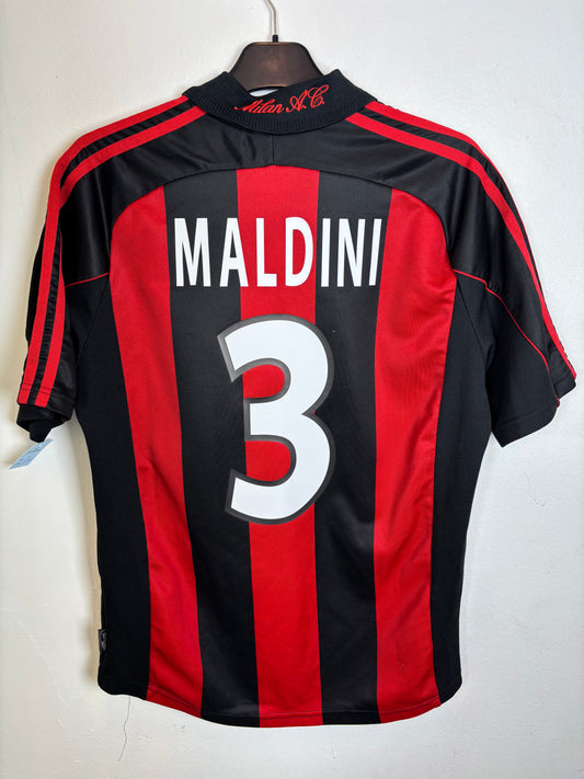 Back view of Adidas AC Milan 00/02 home shirt showing Maldini name and number 3