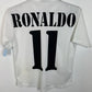Back view of Real Madrid 01/02 home shirt showing Ronaldo name and number 11 print