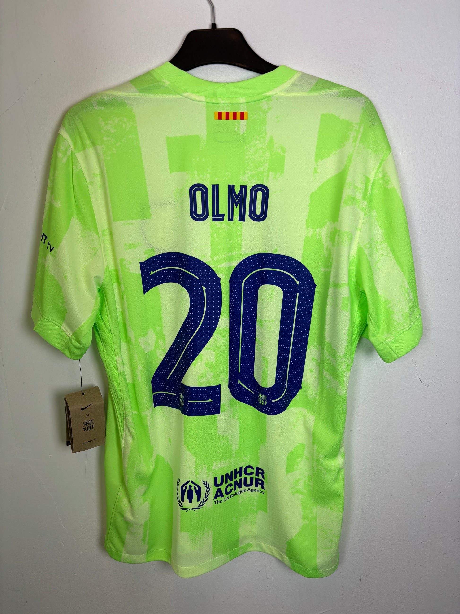 Nike Barcelona 2024/25 third shirt back displaying Olmo name and number 20, size L mint condition
