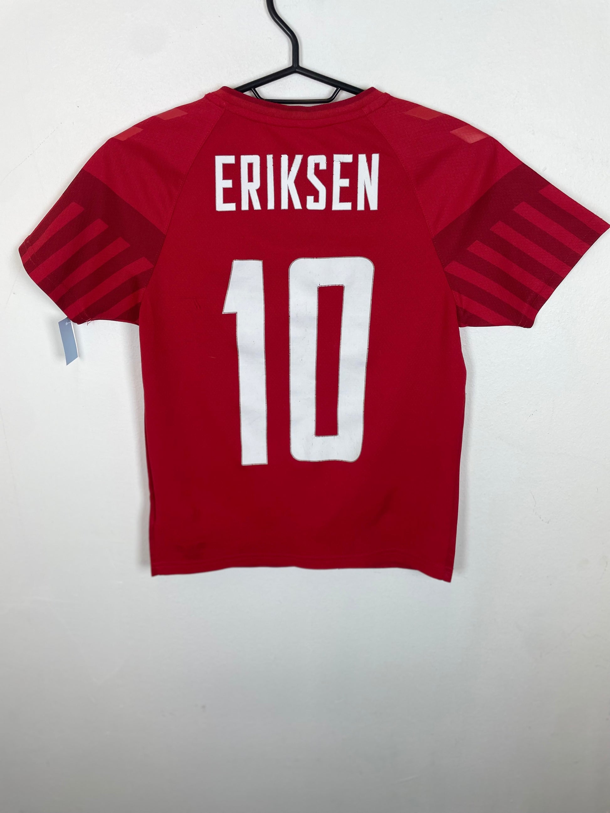 Back view of Hummel Denmark 22/23 home shirt showing Eriksen name and number 10