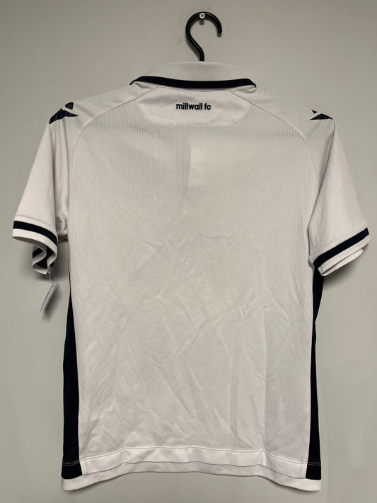 White macron jersey with black accents on a hanger against a gray background