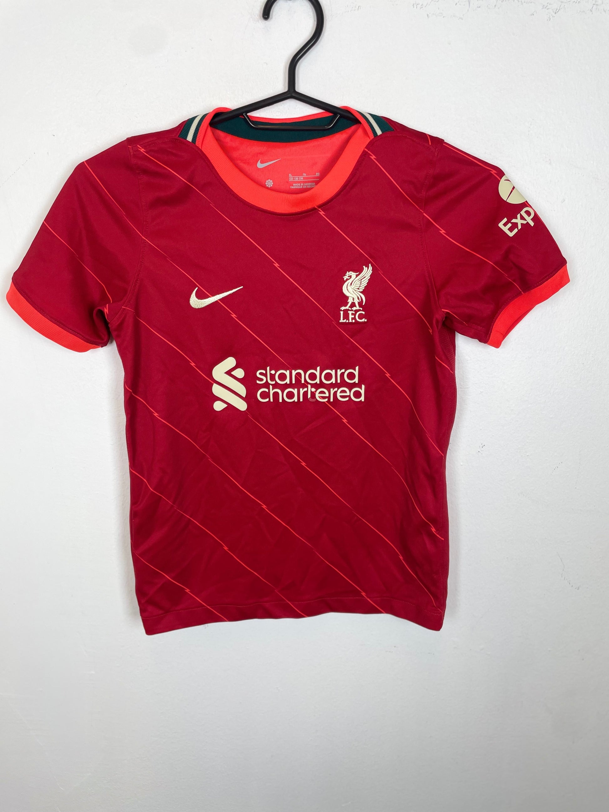 Liverpool home shirt 2021/22 with Salah 11 in red, kids size 122-128cm, excellent condition