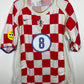 Red and white crosia football jersey with number 8 on a hanger against a white background