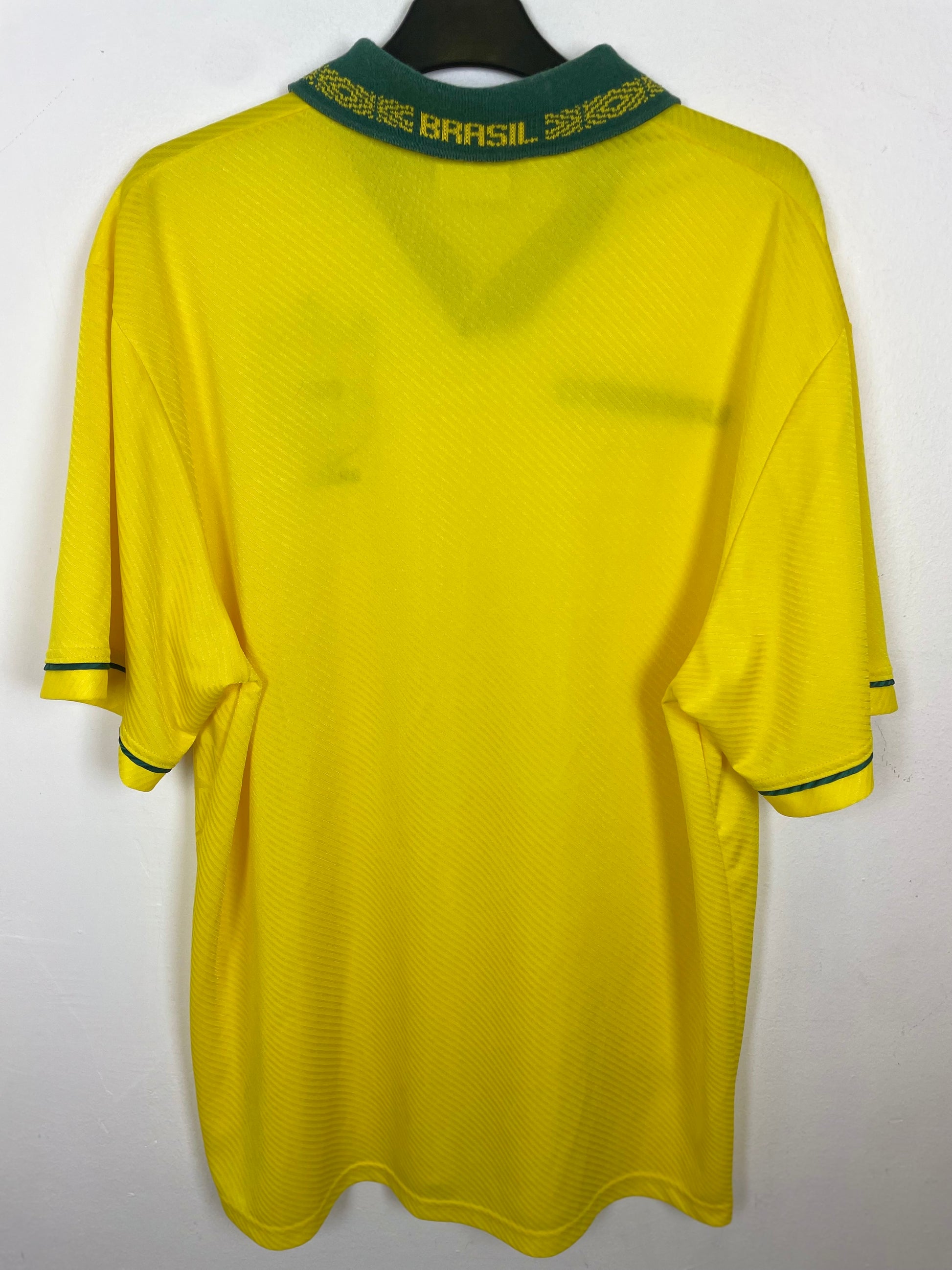 Back view of Umbro Brazil 1993 home shirt in yellow, showing classic vintage design in XL size