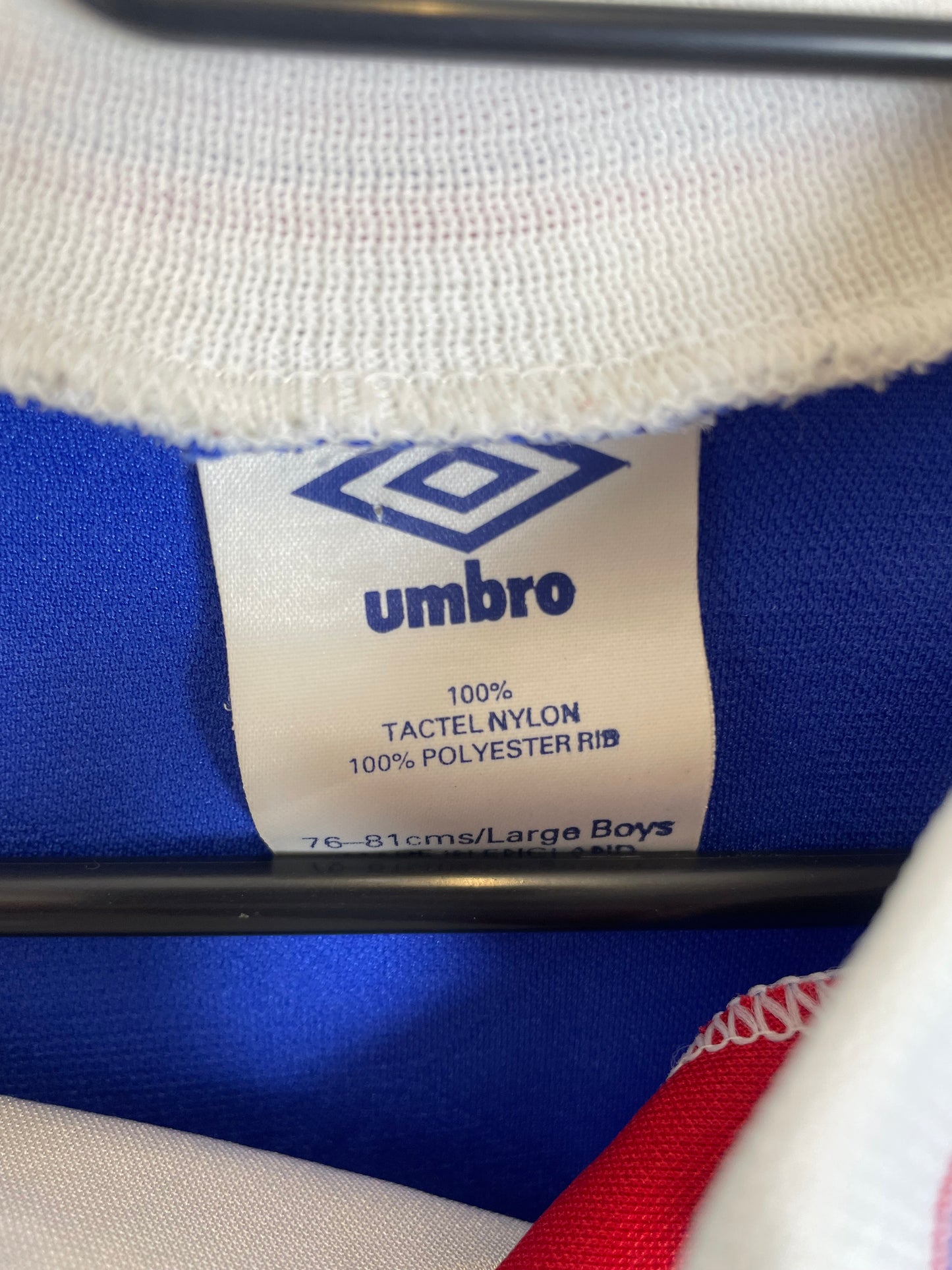 Back of the vintage Umbro Macclesfield Town 1989 youth home football shirt without nameset, shown in full rear detail