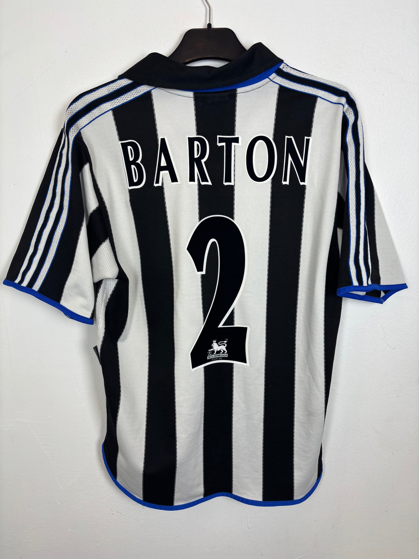 Back view of Adidas Newcastle United home shirt 00/01 showing Barton name and number 2