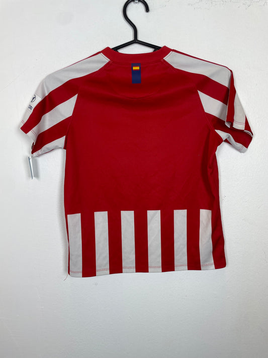 Back view of Atletico Madrid home shirt 19/20 kids size 122-128cm showing red and white stripes