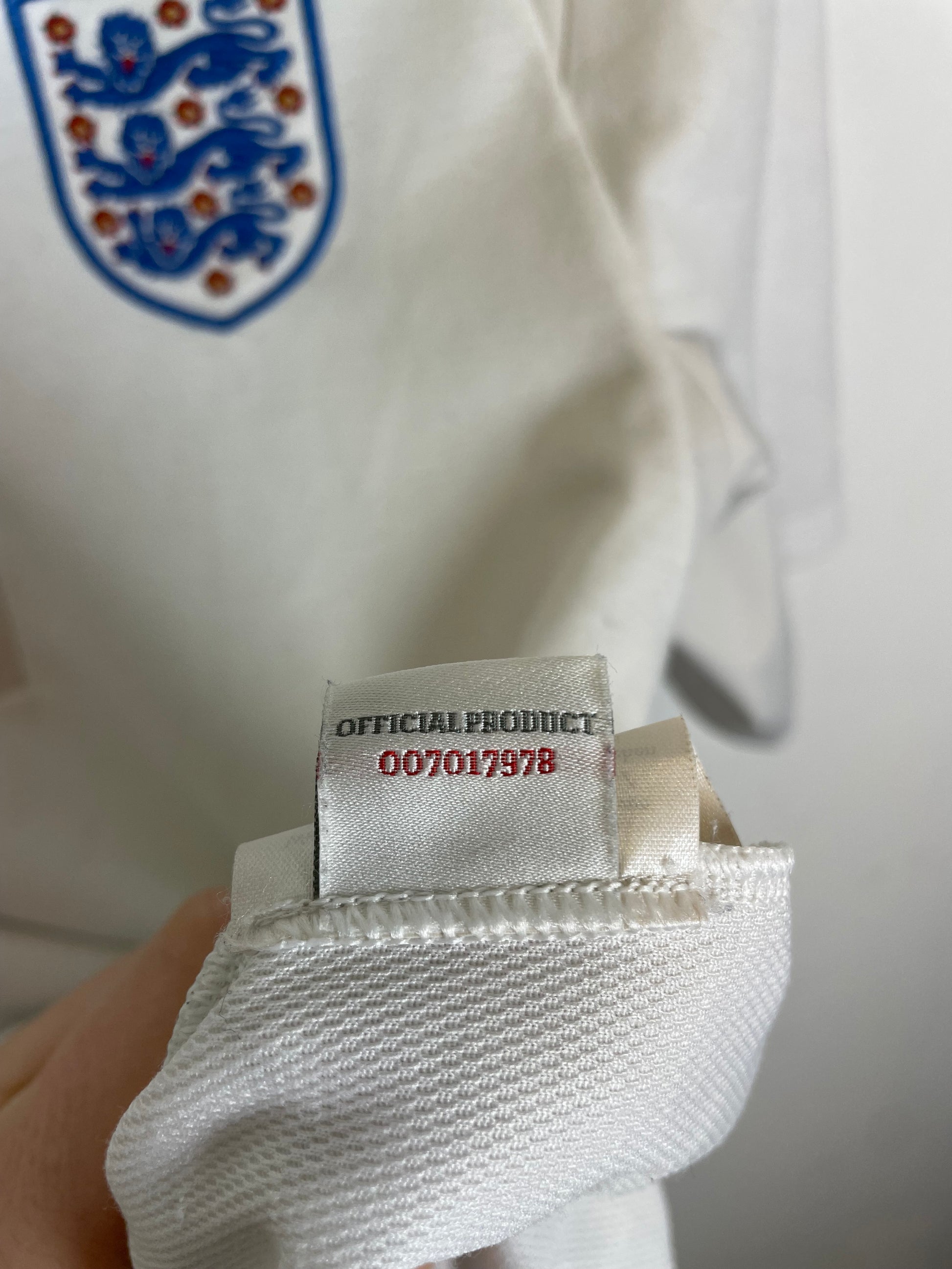Umbro England home shirt 2010 sizing and care label details, Terry 6 kids size 158cm