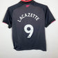 Back view of Arsenal third shirt 2017/18 showing Lacazette name and number 9, size 11-12 years