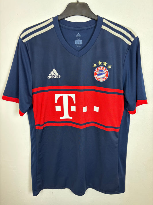 Adidas Bayern Munich away football shirt 17/18 season in white with red trim, front view showing club badge