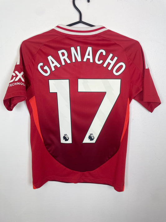 Back view of Adidas Manchester United 24/25 home shirt showing Garnacho name and number 17