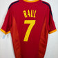Back view of Adidas Spain home shirt 2002 showing Raul name and number 7