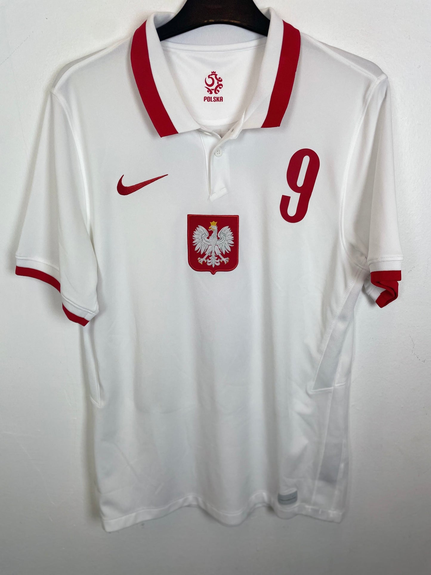 Nike Poland national team home shirt 20/21 with Lewandowski 9 in excellent condition, size M