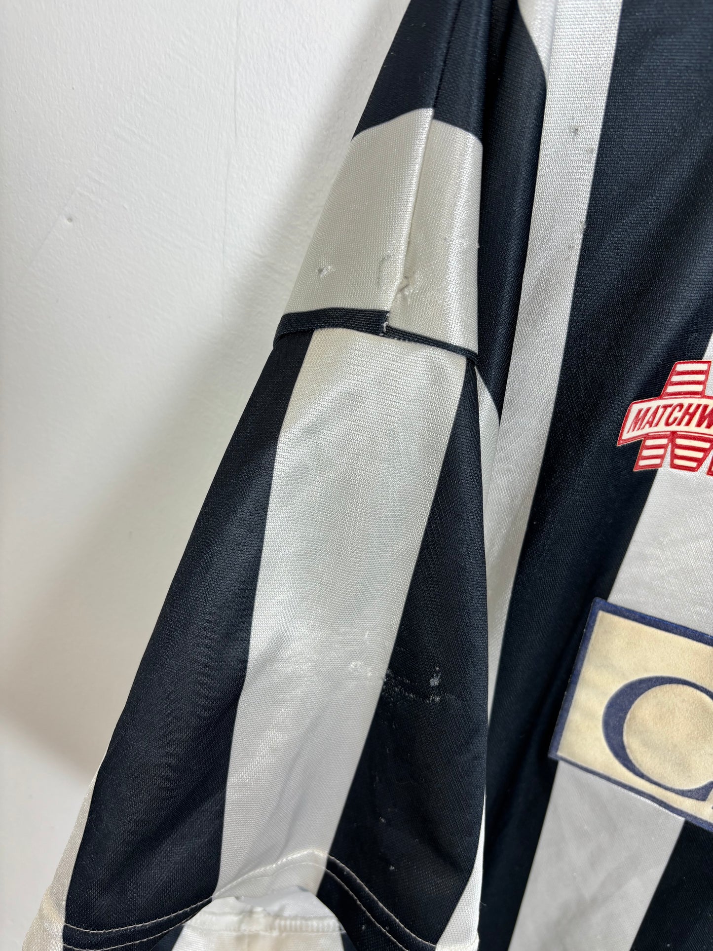 Matchwinner St Mirren 93/94 home shirt sponsor detail and fabric close-up view