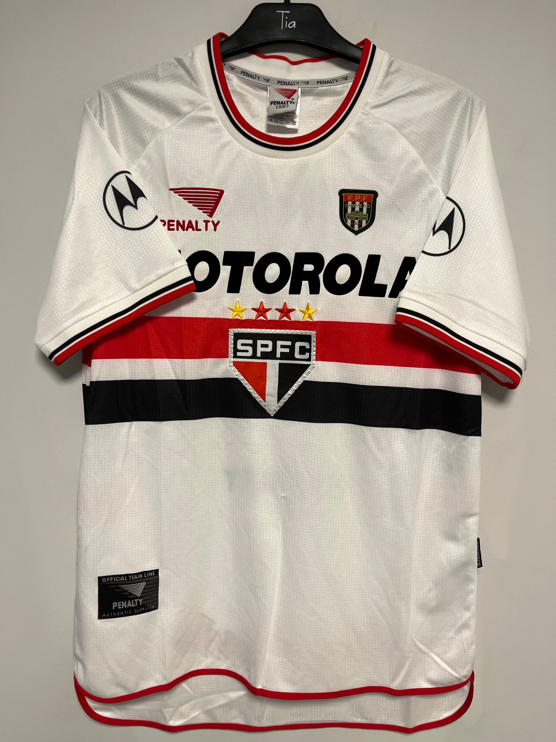 White Sao Pulao home shirt with branding on a gray background