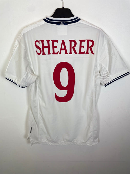 Back view of Umbro England 99/01 home shirt showing Shearer 9 name and number in navy blue lettering