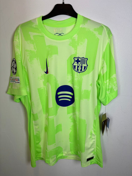 Nike Barcelona third kit 2024/25 featuring Olmo 20 front view, size L in pristine 10/10 condition