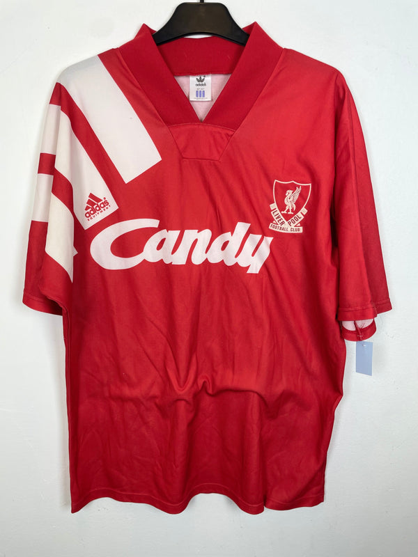 Adidas Liverpool 91/92 home shirt with Candy sponsor — front view in red
