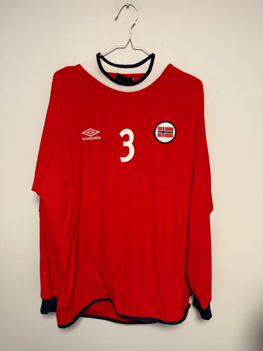Umbro Norway 2000 home shirt front view with Hoftun number 3