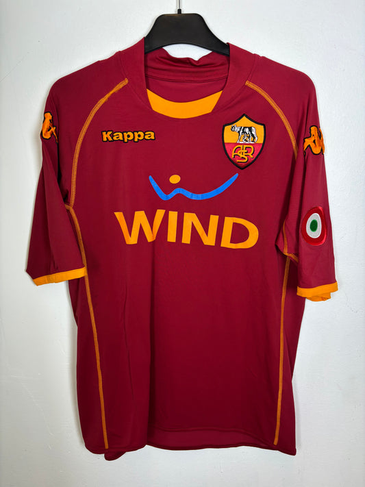 Kappa AS Roma home football shirt from 08/09 season in classic red with yellow trim and white shorts collar