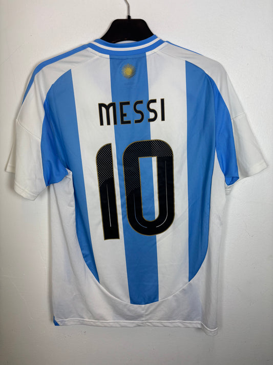 Back view of Adidas Argentina home shirt 2024 showing Messi name and number 10 in excellent condition