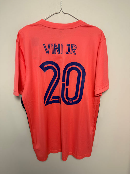 Back view of Real Madrid 20/21 away shirt showing Vini jr name and number 20