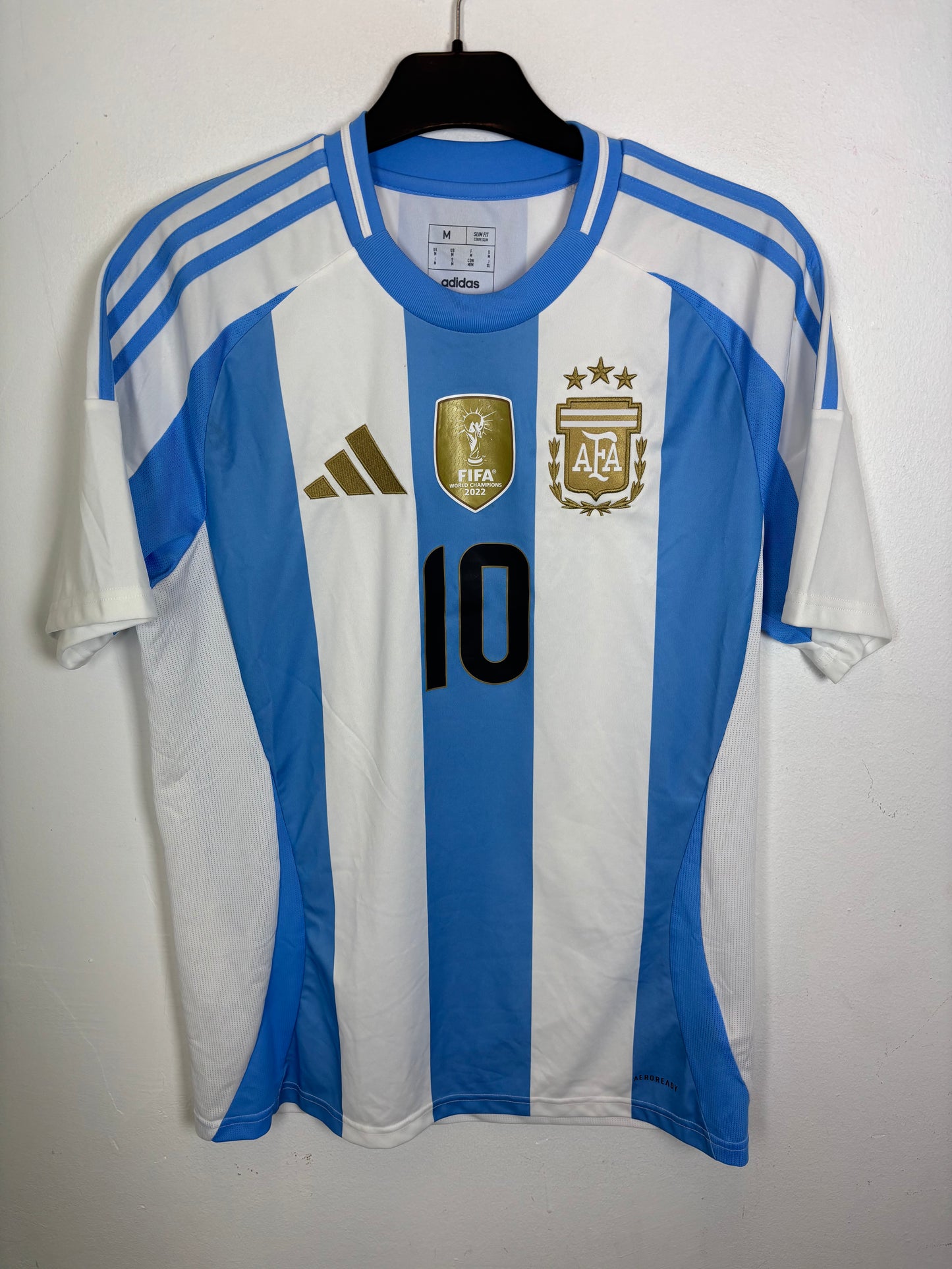 Adidas Argentina home shirt 2024 with Messi 10 in excellent 9/10 condition, size M