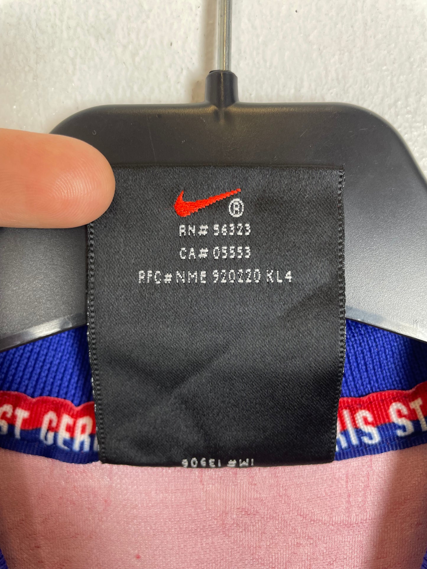 PSG 96/97 away — Nike inner tag and authenticity detail